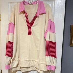 Entro Cream and Pink Striped Pullover